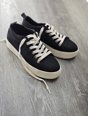 Steve Madden Bardo Platform Sneakers Athletic Black Lace-up Chunky Heel Womens 8